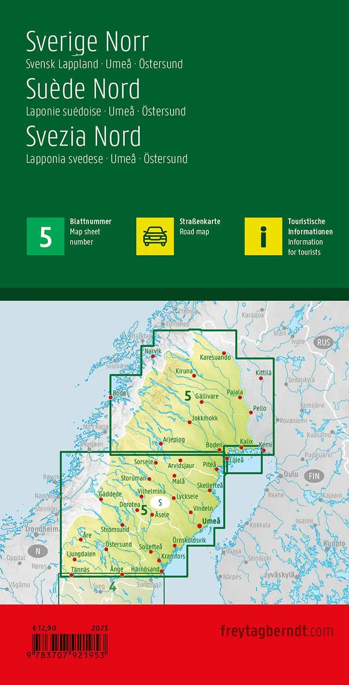 Rückseite: 9783707921953 | Schweden Nord, Straßenkarte 1:400.000, freytag &amp; berndt | Berndt