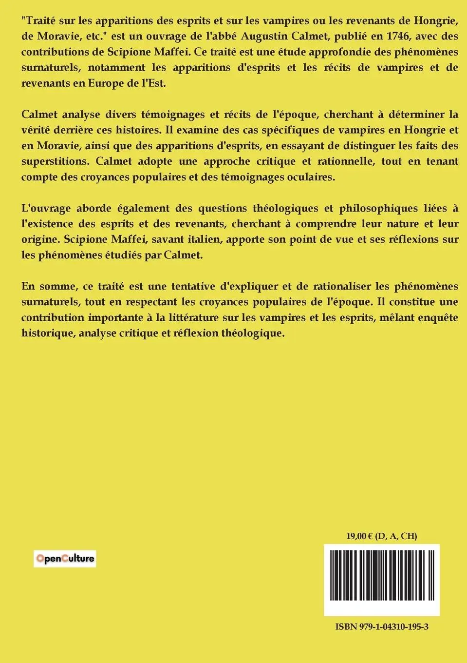 Rückseite: 9791043101953 | Traité sur les apparitions des esprits et sur les vampires ou les...