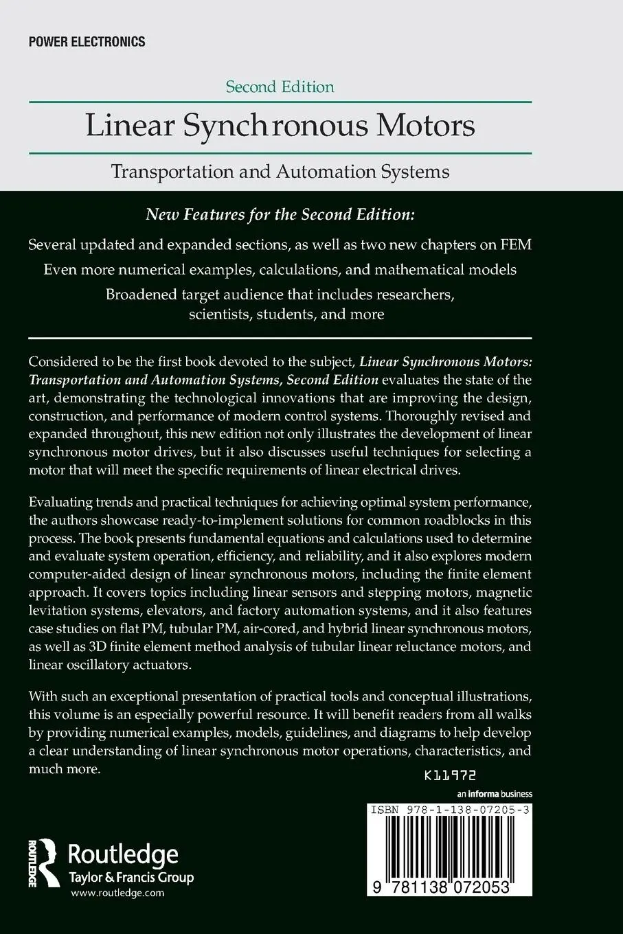 Rückseite: 9781138072053 | Linear Synchronous Motors | Jacek F. Gieras (u. a.) | Taschenbuch