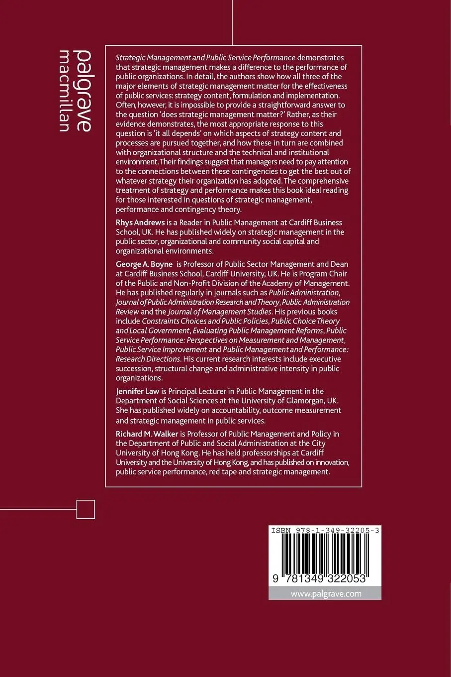 Rückseite: 9781349322053 | Strategic Management and Public Service Performance | Andrews (u. a.)