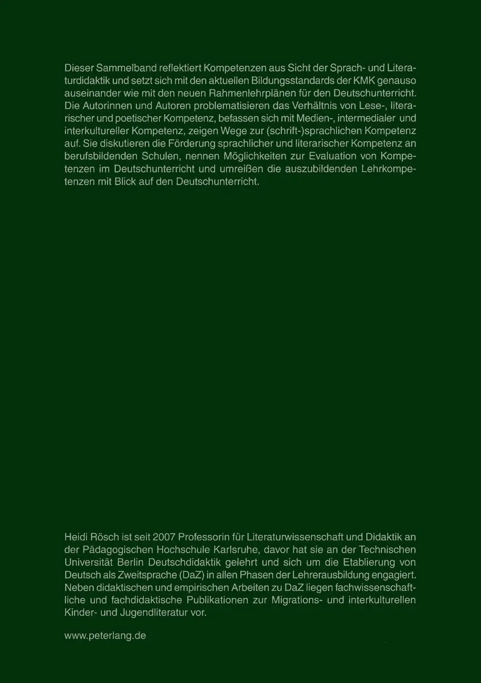 Rückseite: 9783631572153 | Kompetenzen im Deutschunterricht | Heidi Rösch | Taschenbuch | Deutsch