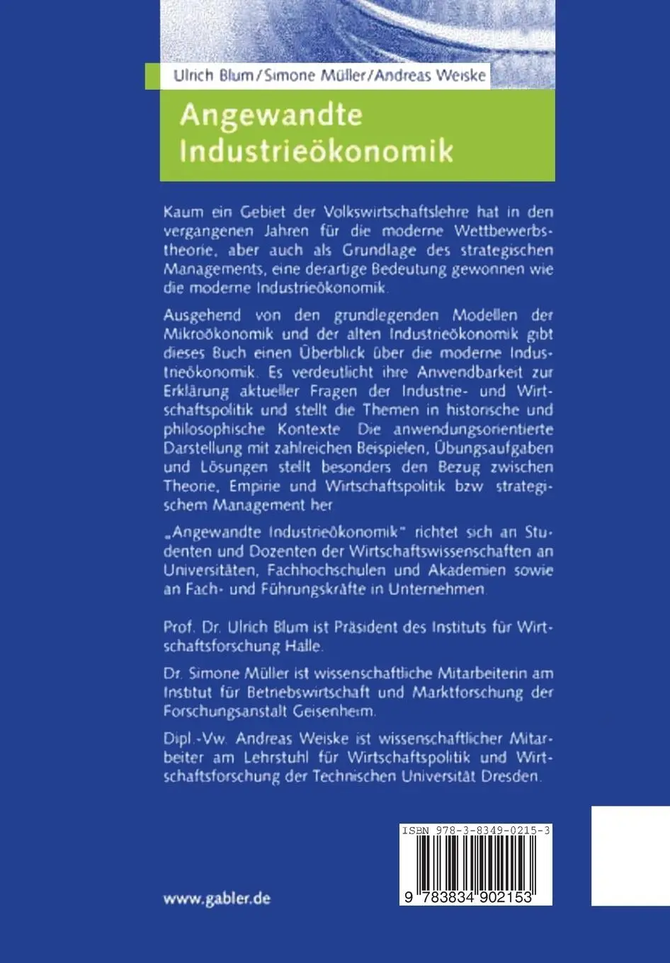 Rückseite: 9783834902153 | Angewandte Industrieökonomik | Theorien - Modelle - Anwendungen | Buch