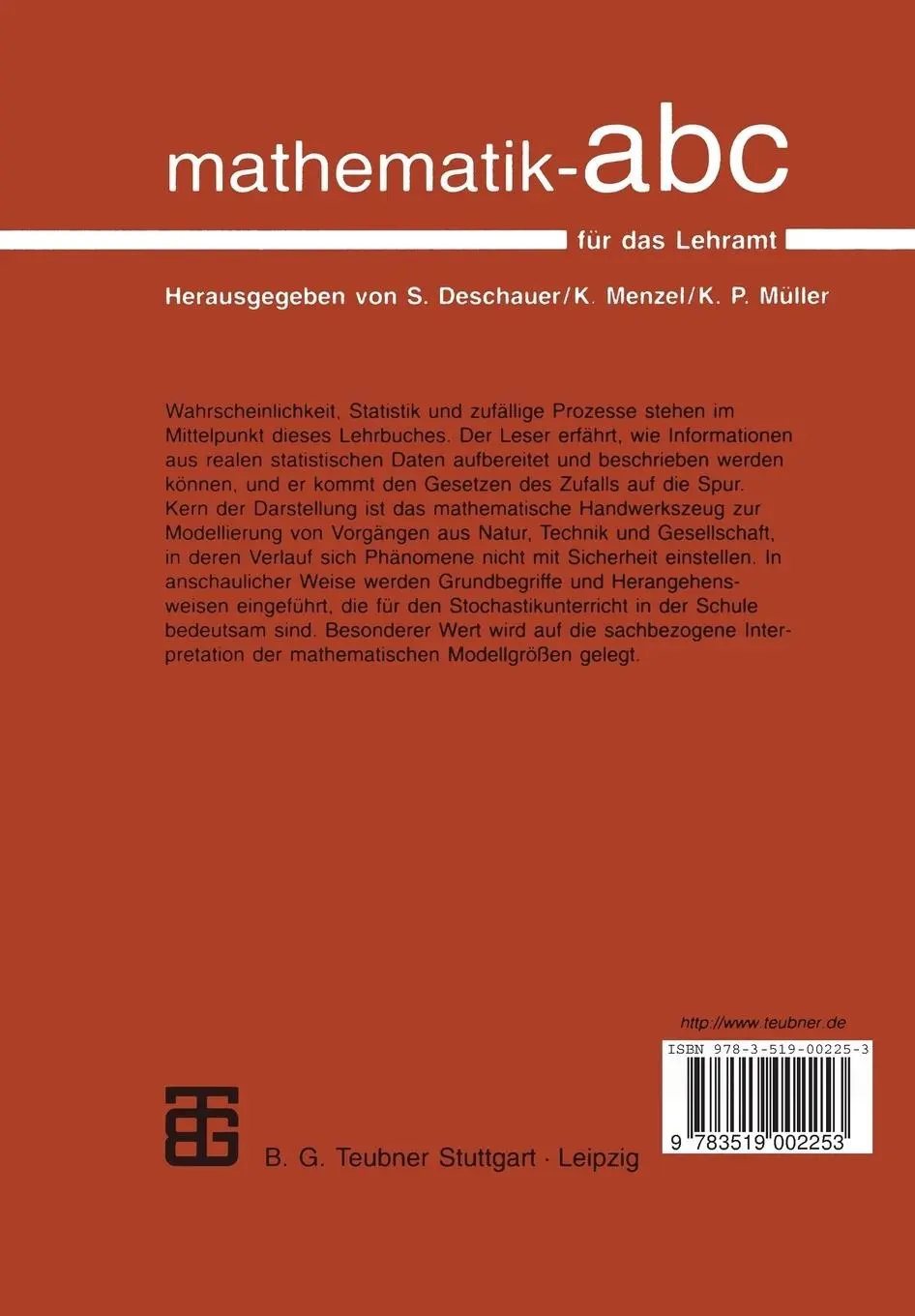 Rückseite: 9783519002253 | Elementare Wahrscheinlichkeitsrechnung | Vom Umgang mit dem Zufall