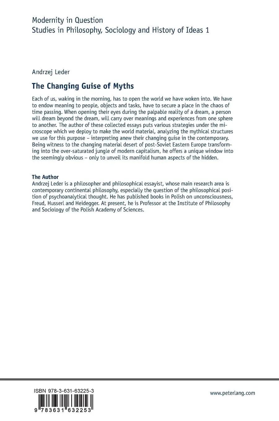 Rückseite: 9783631632253 | The Changing Guise of Myths | Philosophical Essays | Andrzej Leder
