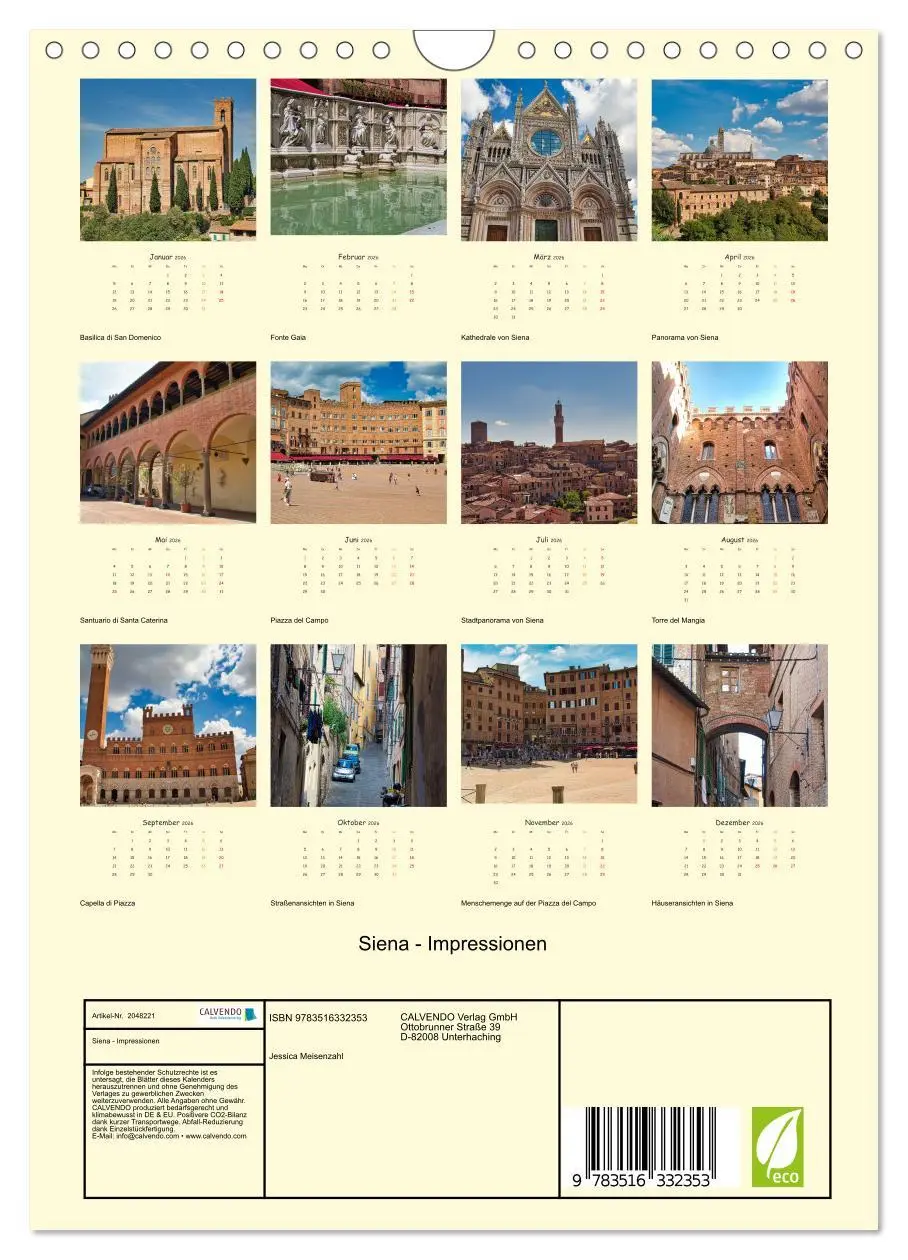 Bild: 9783516332353 | Siena - Impressionen (Wandkalender 2026 DIN A4 hoch), CALVENDO...
