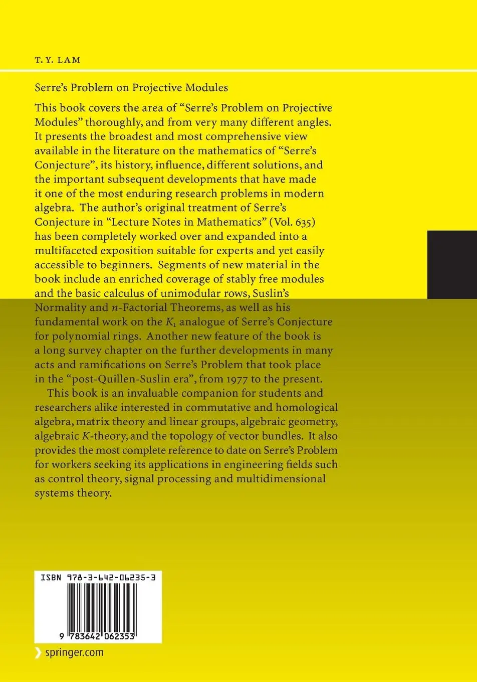 Rückseite: 9783642062353 | Serre's Problem on Projective Modules | T. Y. Lam | Taschenbuch | xxii