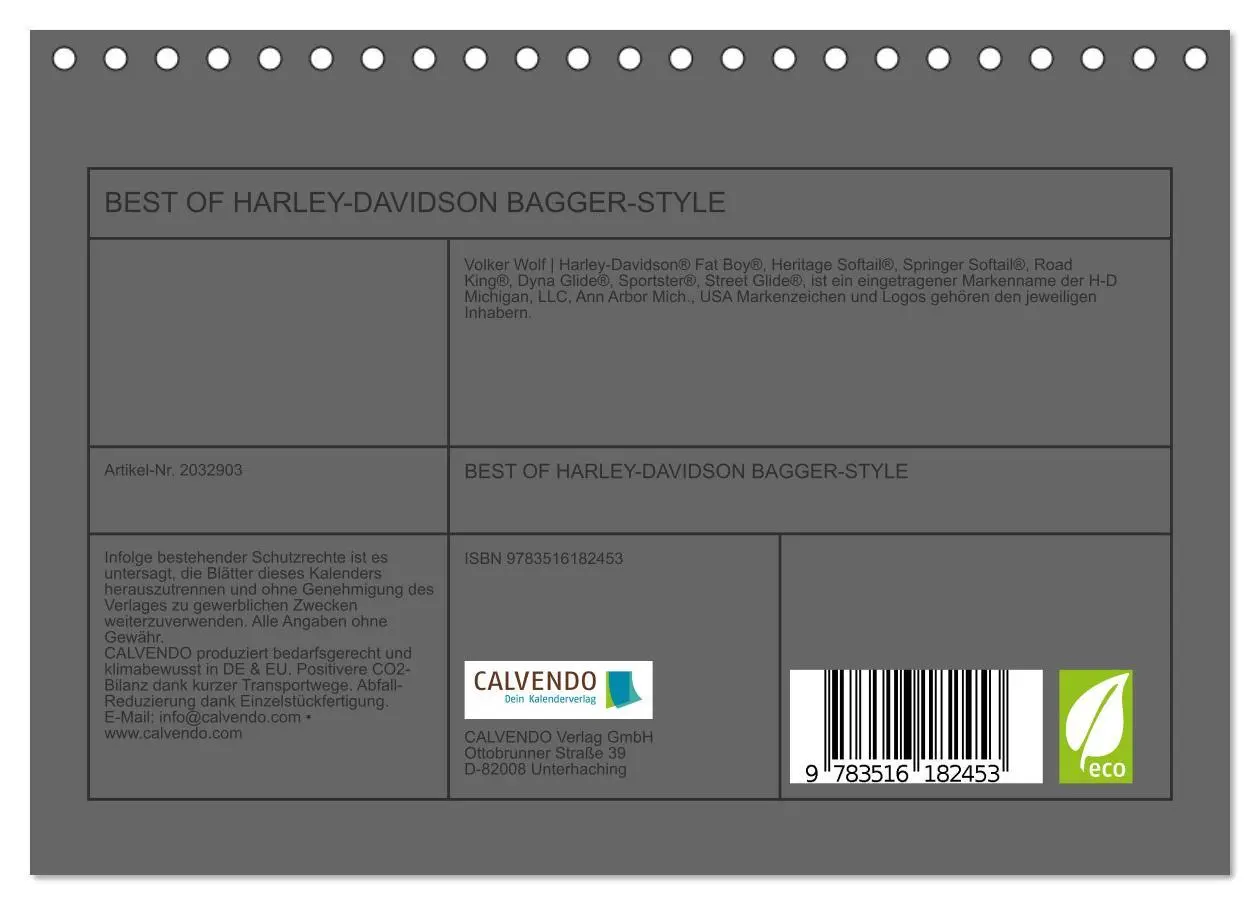 Bild: 9783516182453 | BEST OF HARLEY-DAVIDSON BAGGER-STYLE (Tischkalender 2026 DIN A5...