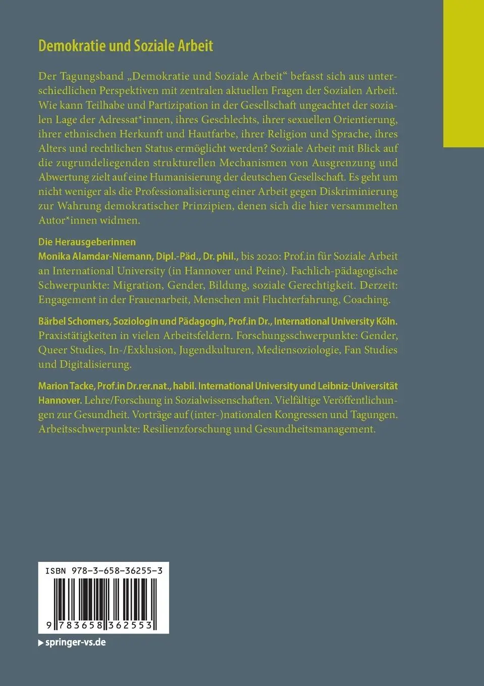 Rückseite: 9783658362553 | Demokratie und Soziale Arbeit | Monika Alamdar-Niemann (u. a.) | Buch