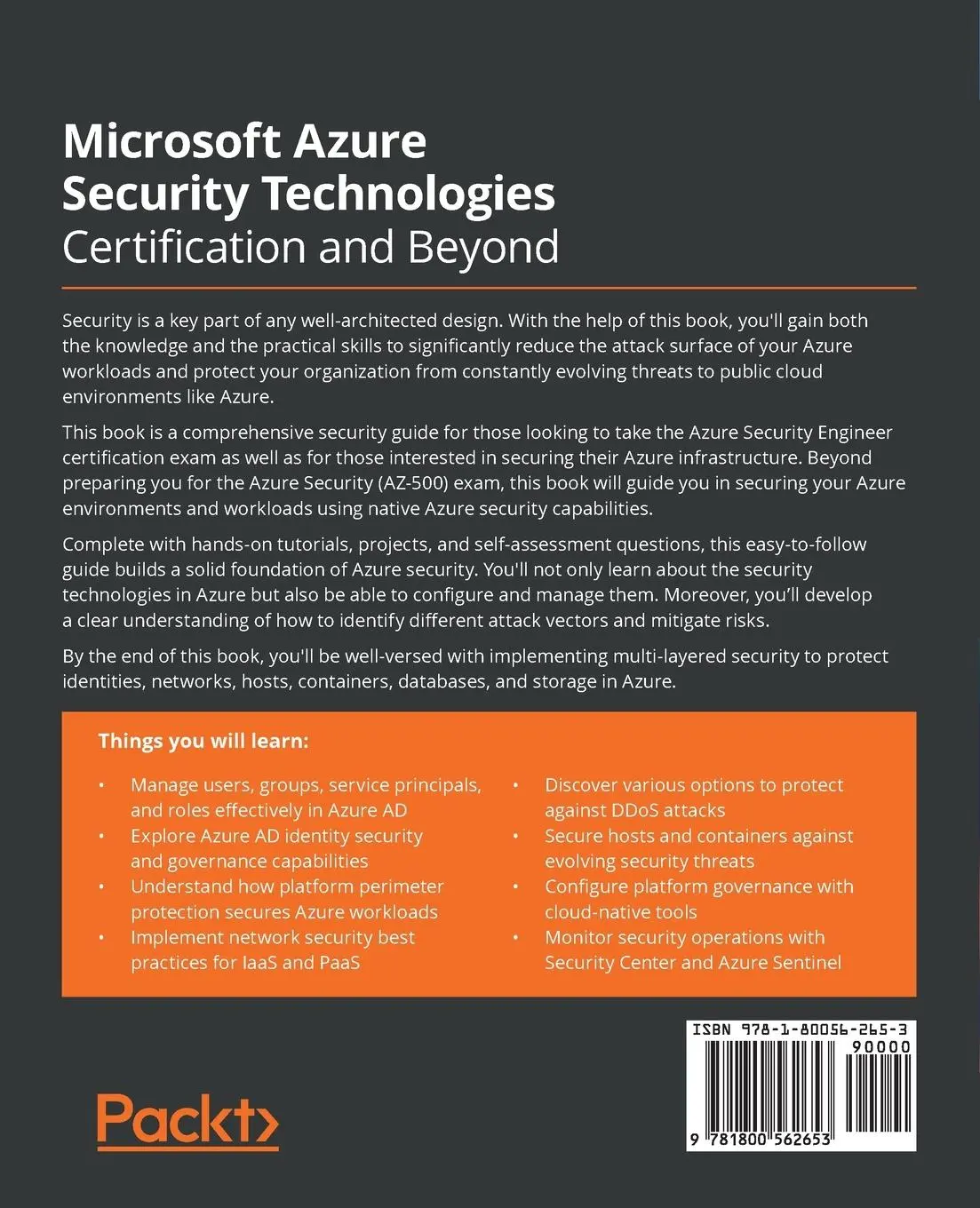 Rückseite: 9781800562653 | Microsoft Azure Security Technologies Certification and Beyond | Buch