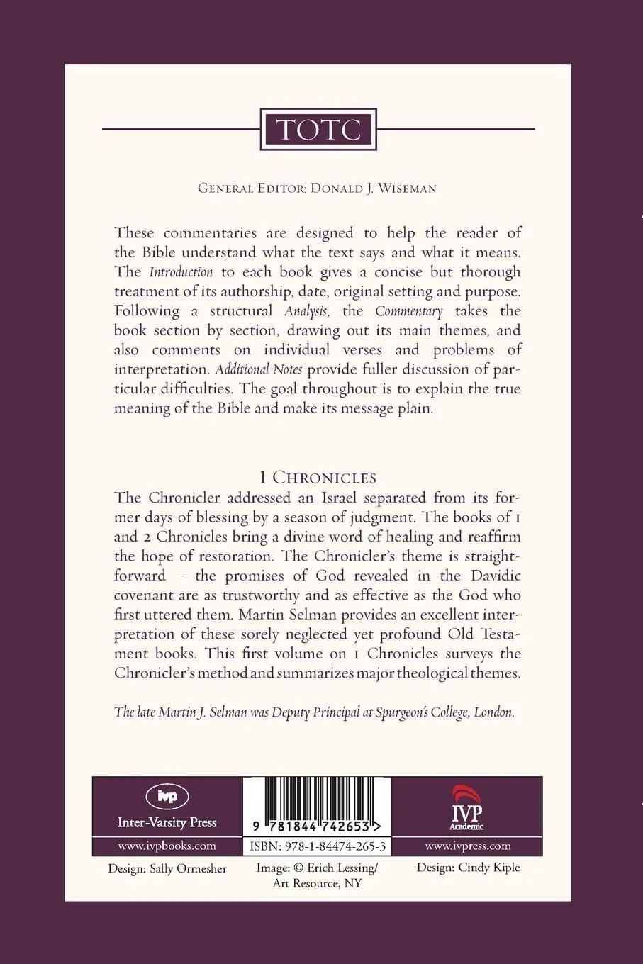 Rückseite: 9781844742653 | 1 Chronicles | Tyndale Old Testament Commentary | Martin J Selman