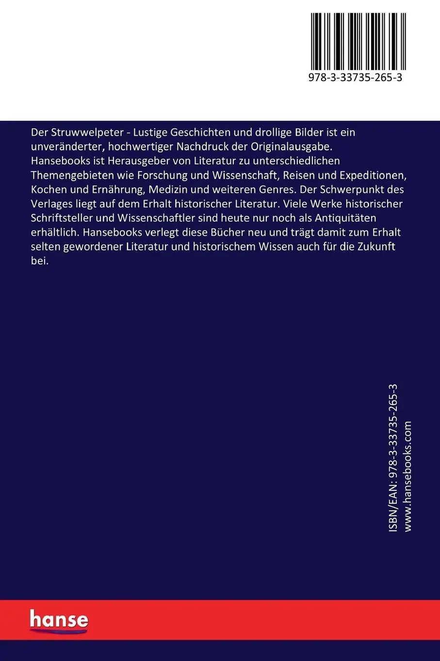 Rückseite: 9783337352653 | Der Struwwelpeter | Lustige Geschichten und drollige Bilder | Hoffmann