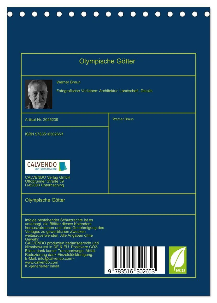 Bild: 9783516302653 | Olympische Götter (Tischkalender 2026 DIN A5 hoch), CALVENDO...