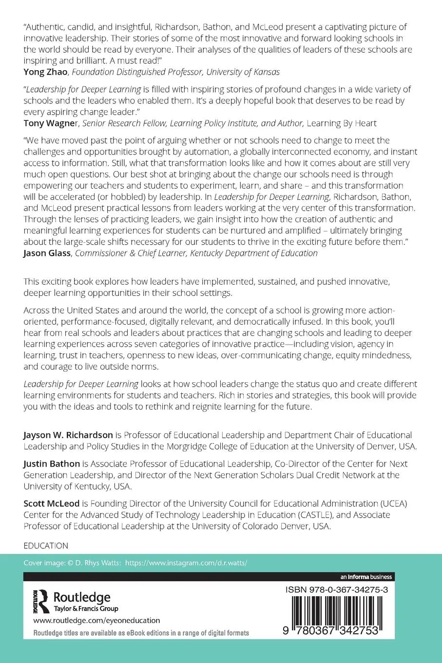 Rückseite: 9780367342753 | Leadership for Deeper Learning | Jayson W. Richardson (u. a.) | Buch