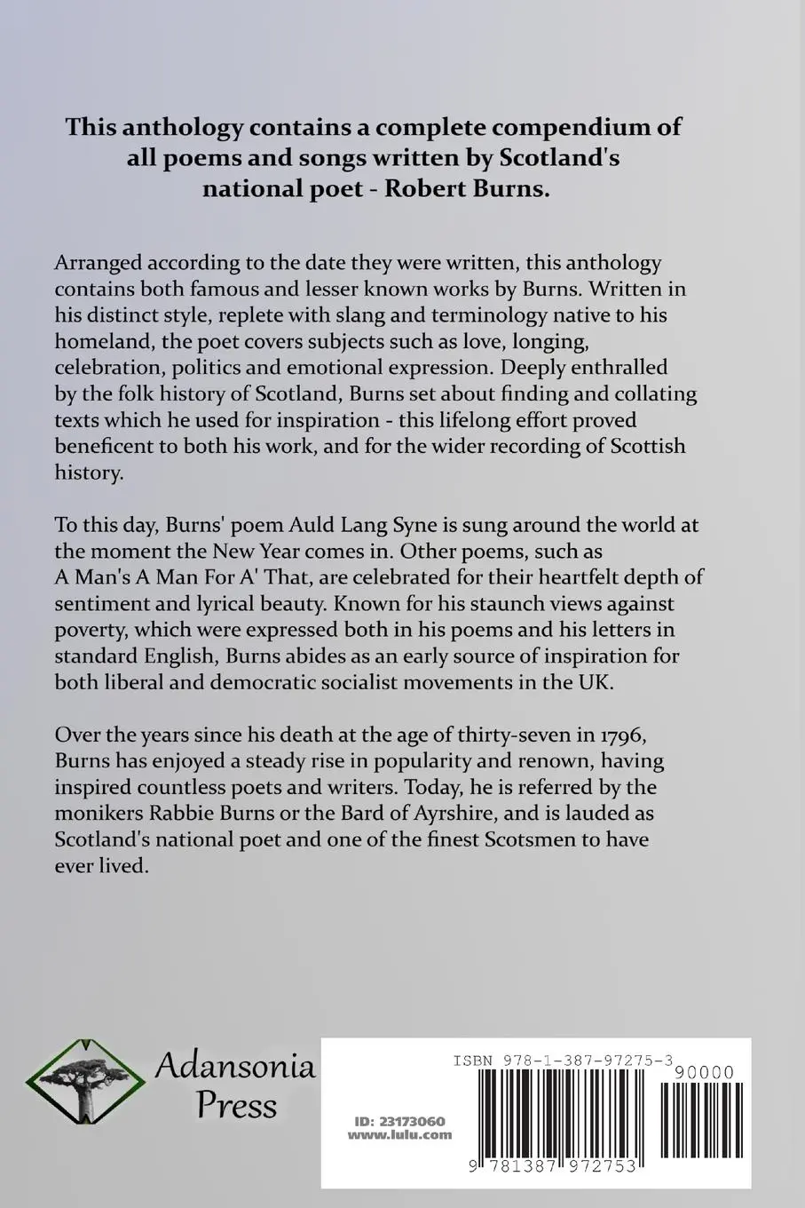 Rückseite: 9781387972753 | Complete Poems and Songs of Robert Burns | Robert Burns | Taschenbuch