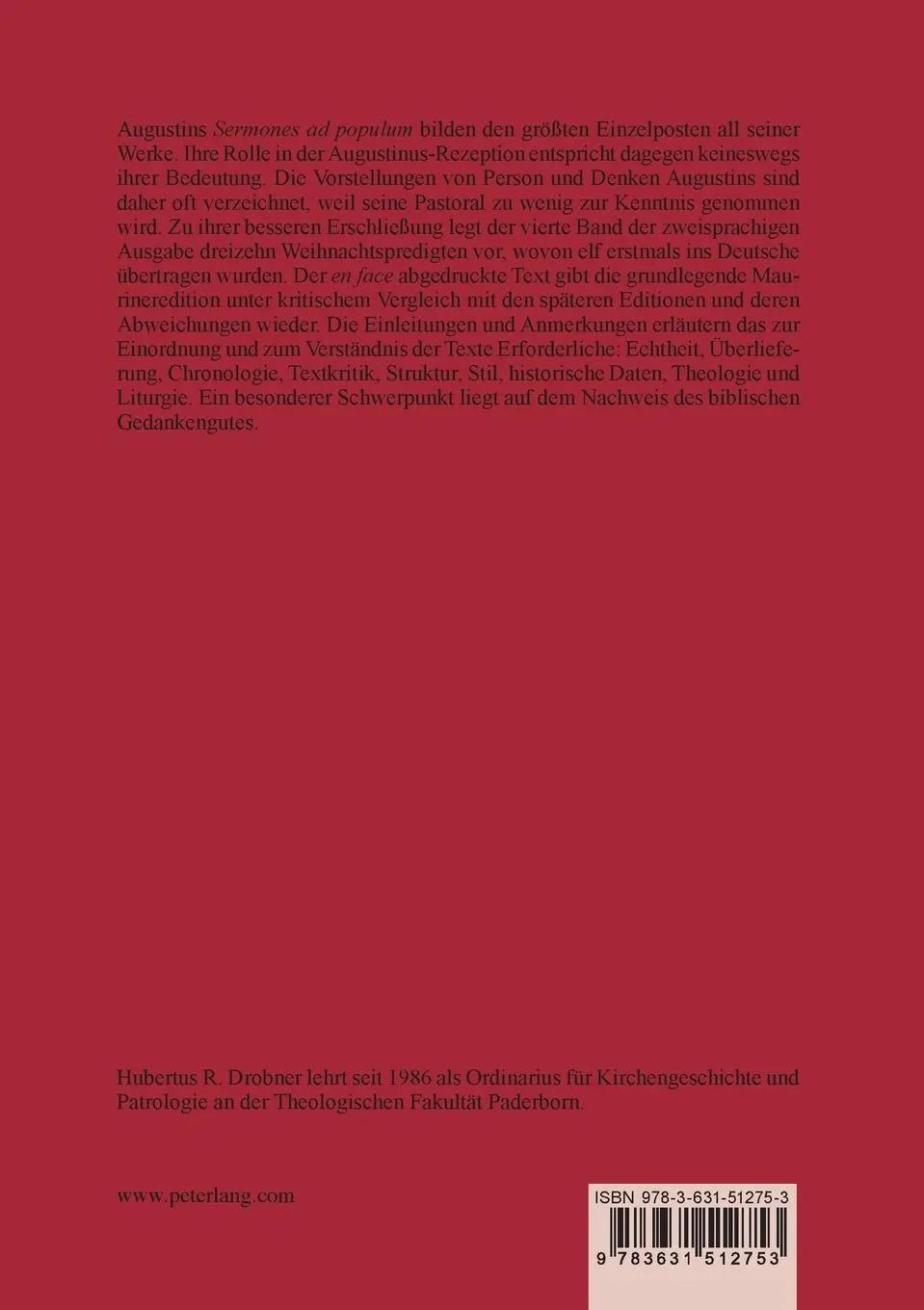 Rückseite: 9783631512753 | Augustinus von Hippo | Hubertus Drobner | Taschenbuch | Deutsch | 2003
