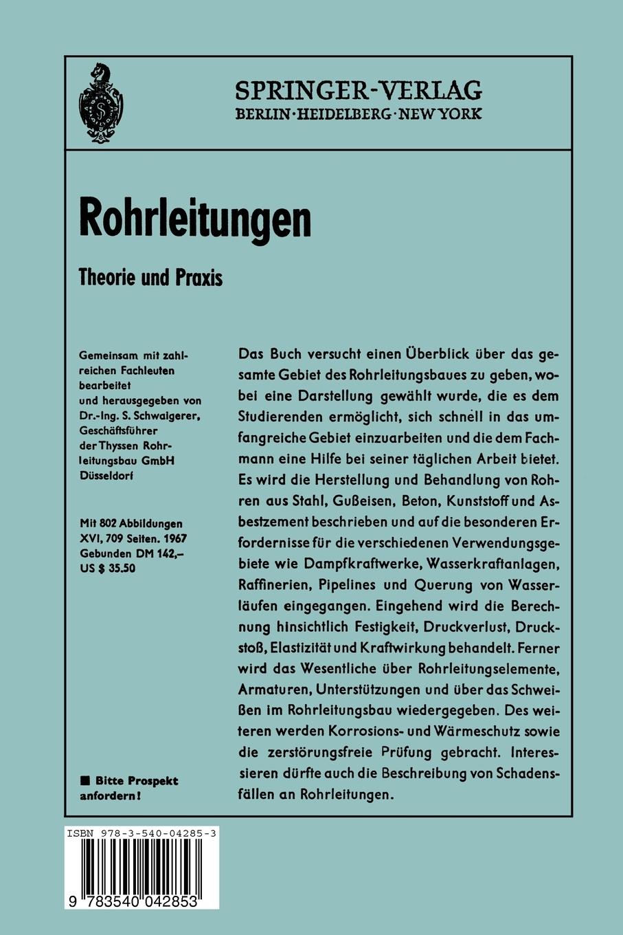 Rückseite: 9783540042853 | Druckrohrleitungen neuzeitlicher Wasserkraftwerke | W. E. Müller