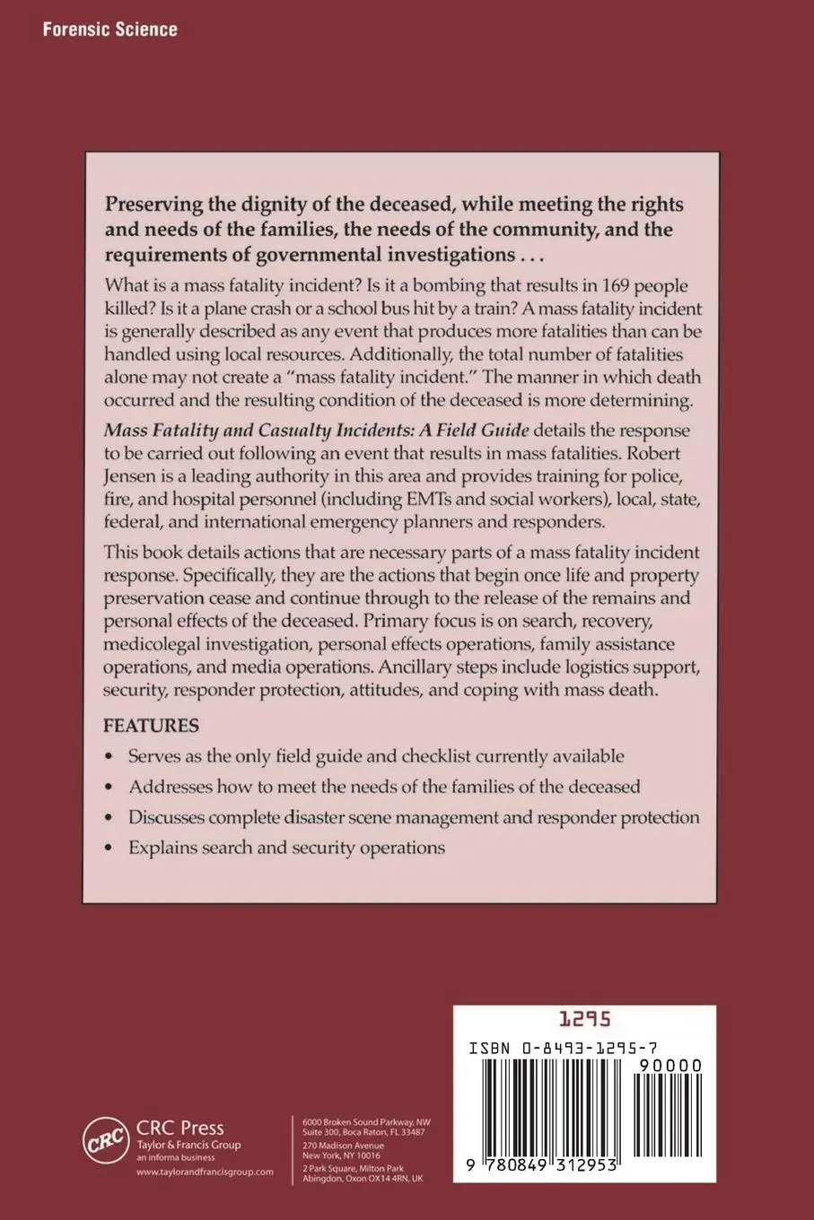 Rückseite: 9780849312953 | Mass Fatality and Casualty Incidents | A Field Guide | Jensen | Buch