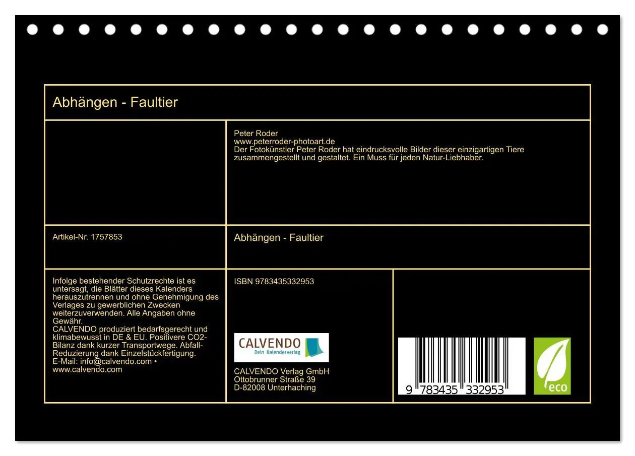 Bild: 9783435332953 | Abhängen - Faultier (Tischkalender 2025 DIN A5 quer), CALVENDO...