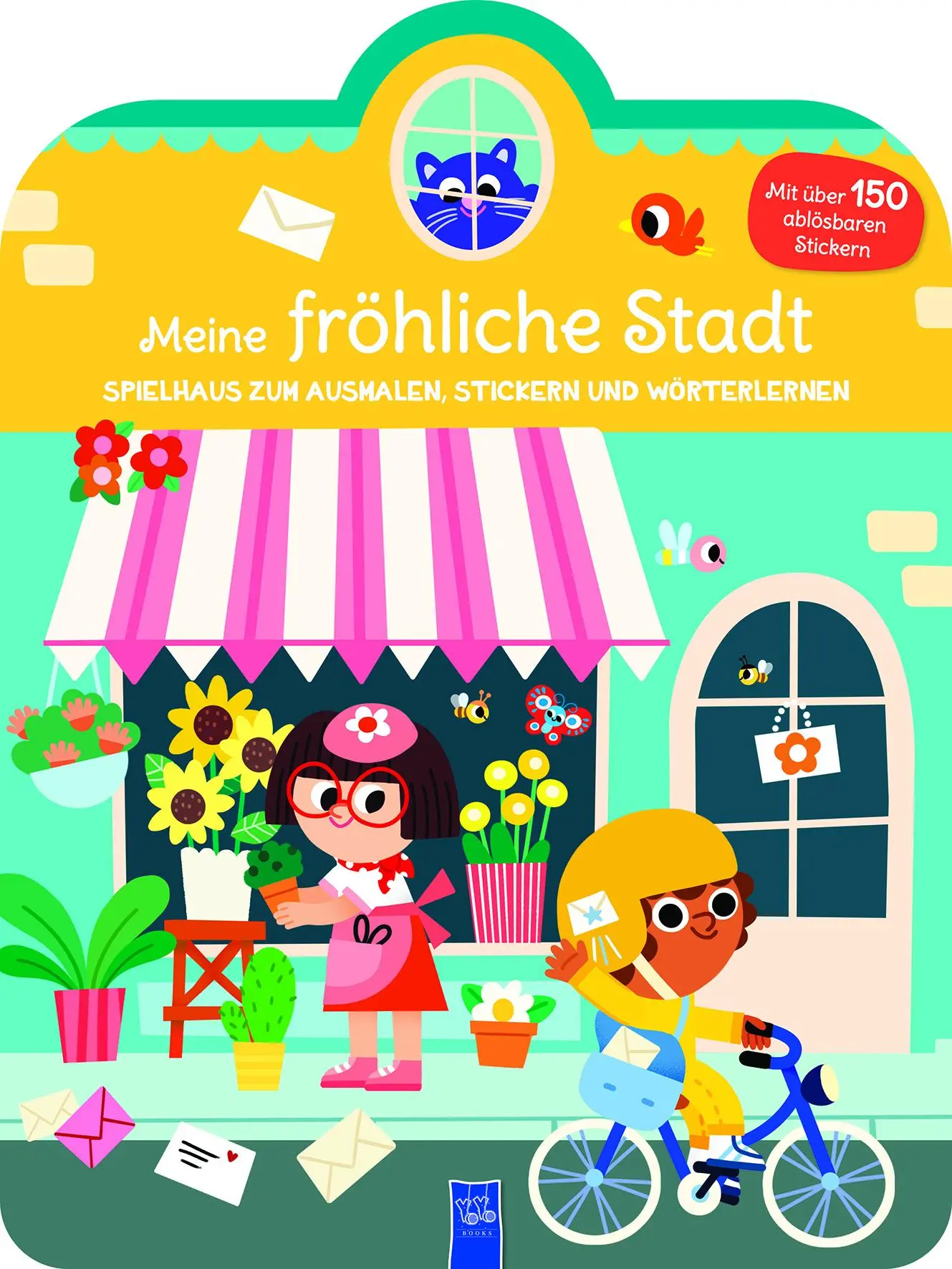 Cover: 9789465052953 | Meine fröhliche Stadt - Spielhaus zum Ausmalen, Stickern und Wörter...