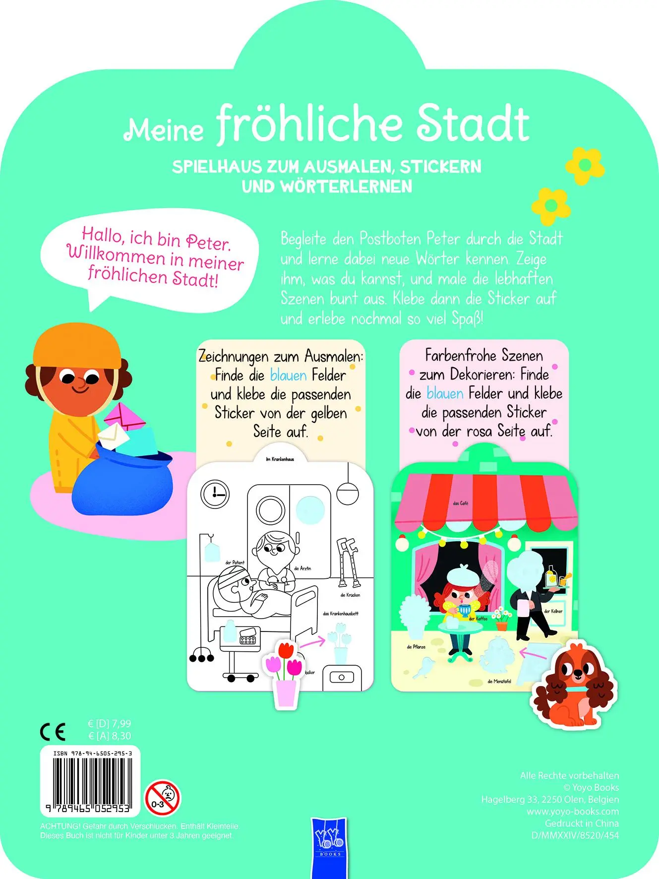 Rückseite: 9789465052953 | Meine fröhliche Stadt - Spielhaus zum Ausmalen, Stickern und Wörter...