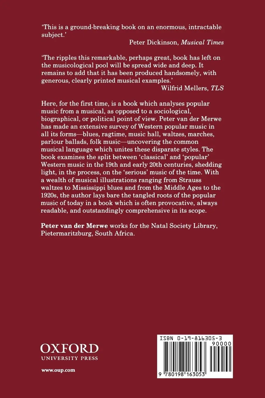 Rückseite: 9780198163053 | Origins of the Popular Style | Peter Van Der Merwe (u. a.) | Buch