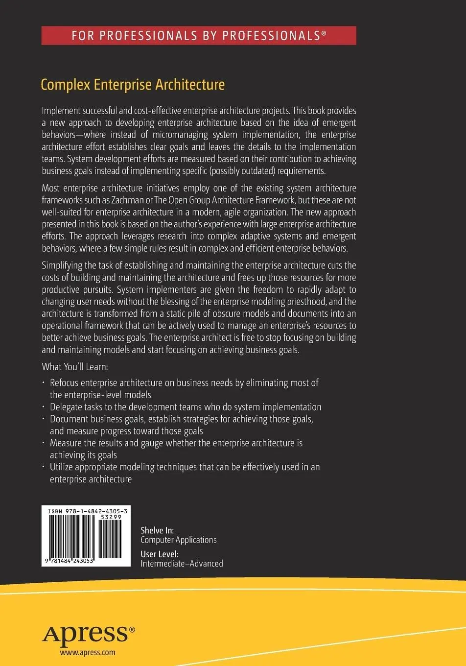 Rückseite: 9781484243053 | Complex Enterprise Architecture | A New Adaptive Systems Approach | xv