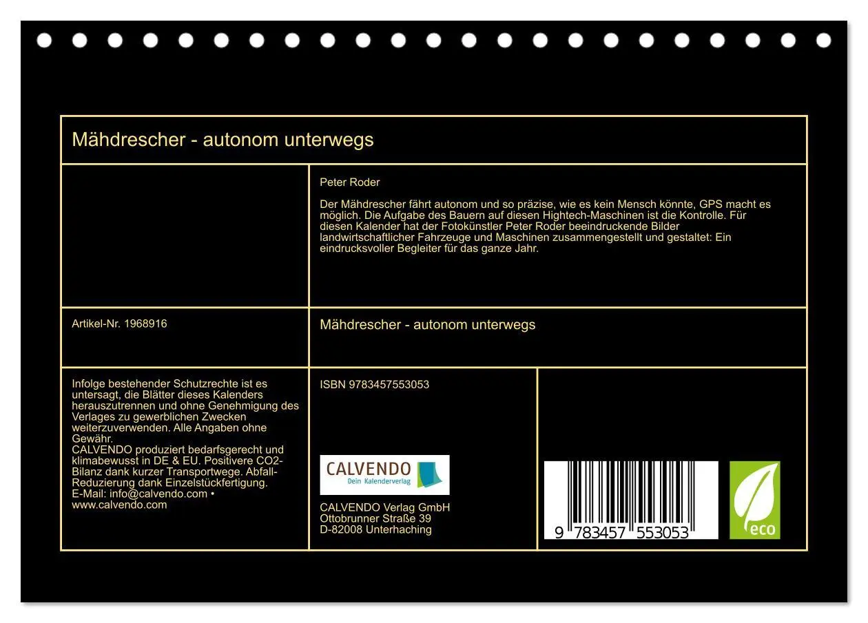 Bild: 9783457553053 | Mähdrescher - autonom unterwegs (Tischkalender 2026 DIN A5 quer),...
