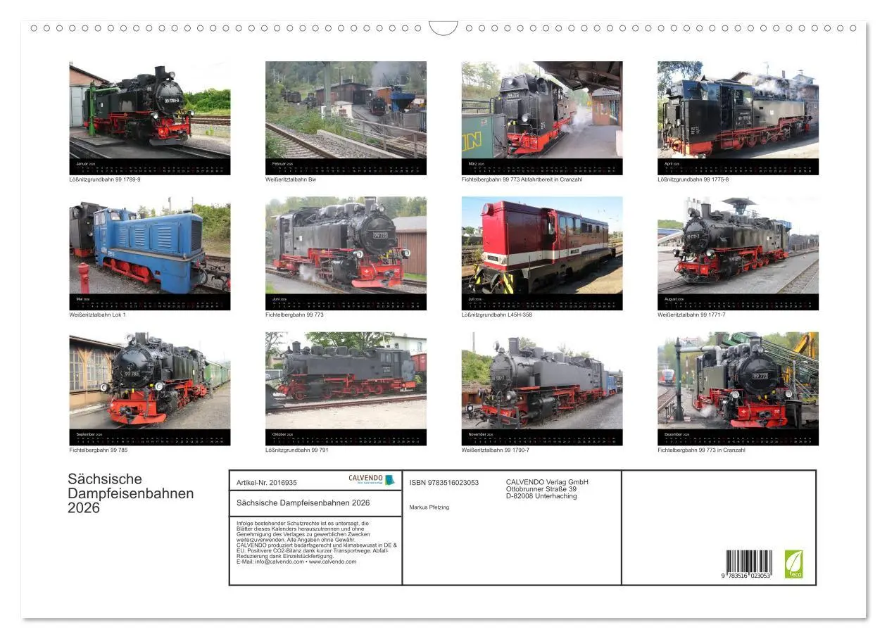 Bild: 9783516023053 | Sächsische Dampfeisenbahnen 2026 (Wandkalender 2026 DIN A2 quer),...