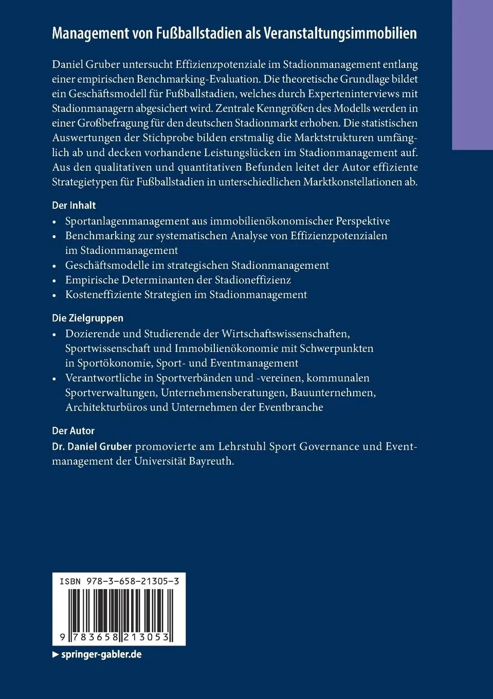 Rückseite: 9783658213053 | Management von Fußballstadien als Veranstaltungsimmobilien | Gruber