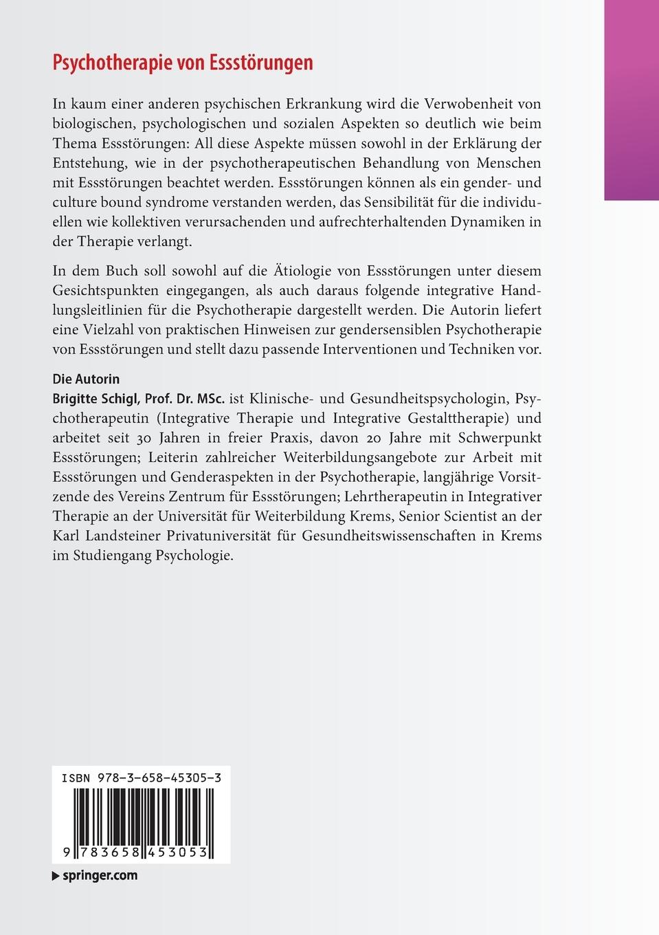 Rückseite: 9783658453053 | Psychotherapie von Essstörungen | Brigitte Schigl | Taschenbuch | xix