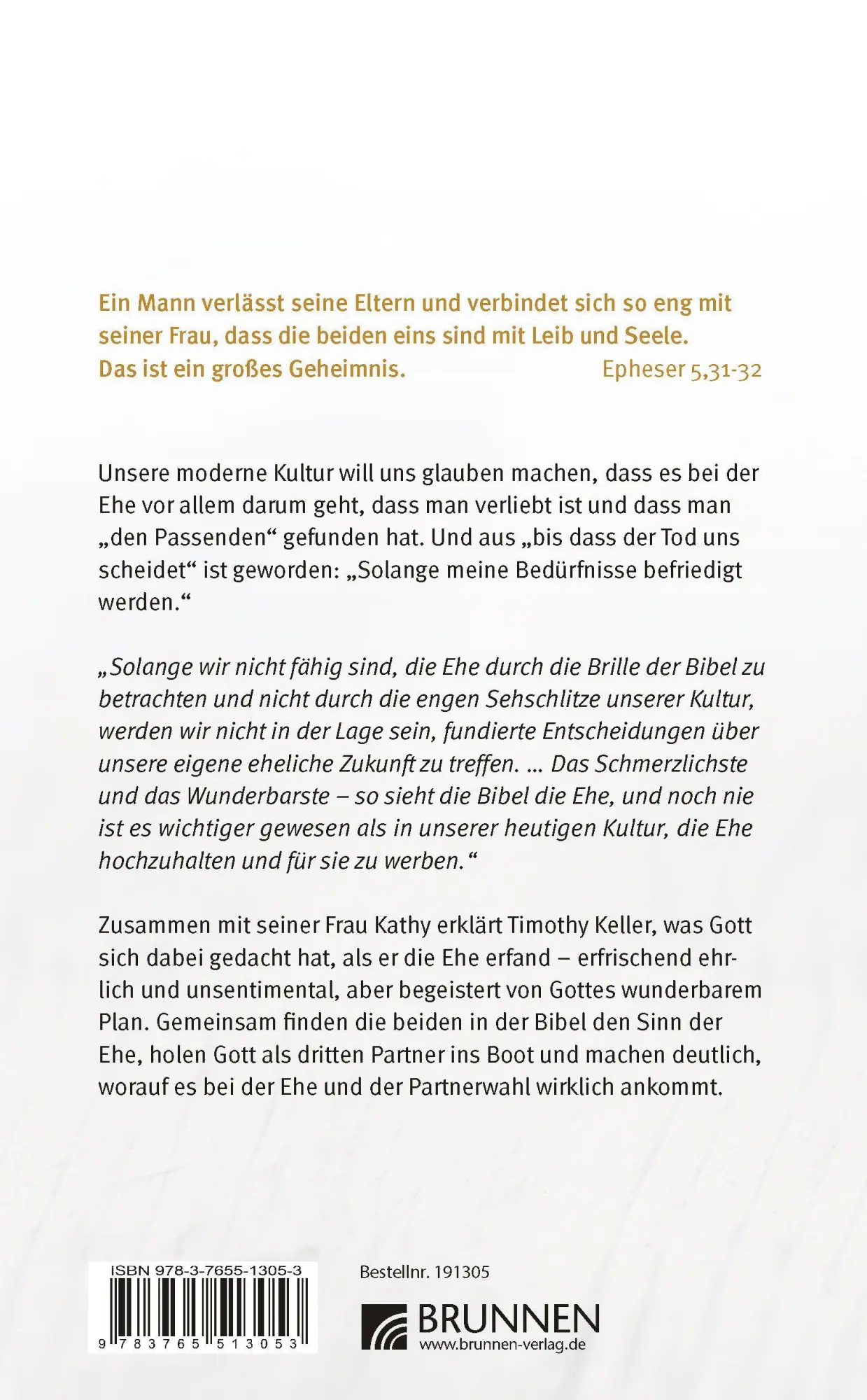 Rückseite: 9783765513053 | Ehe | Timothy Keller (u. a.) | Buch | 288 S. | Deutsch | 2026