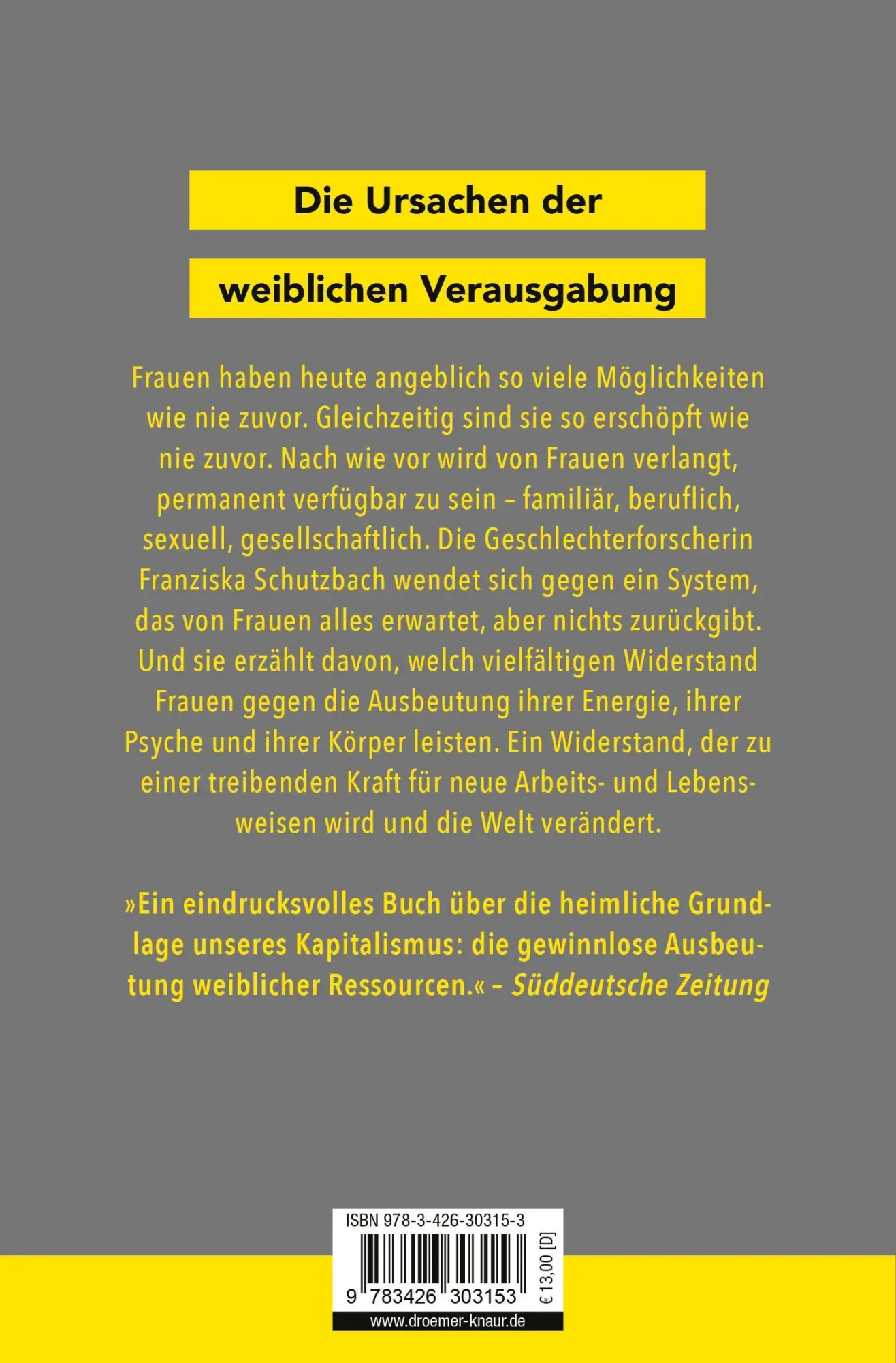 Rückseite: 9783426303153 | Die Erschöpfung der Frauen | Franziska Schutzbach | Taschenbuch | 2024