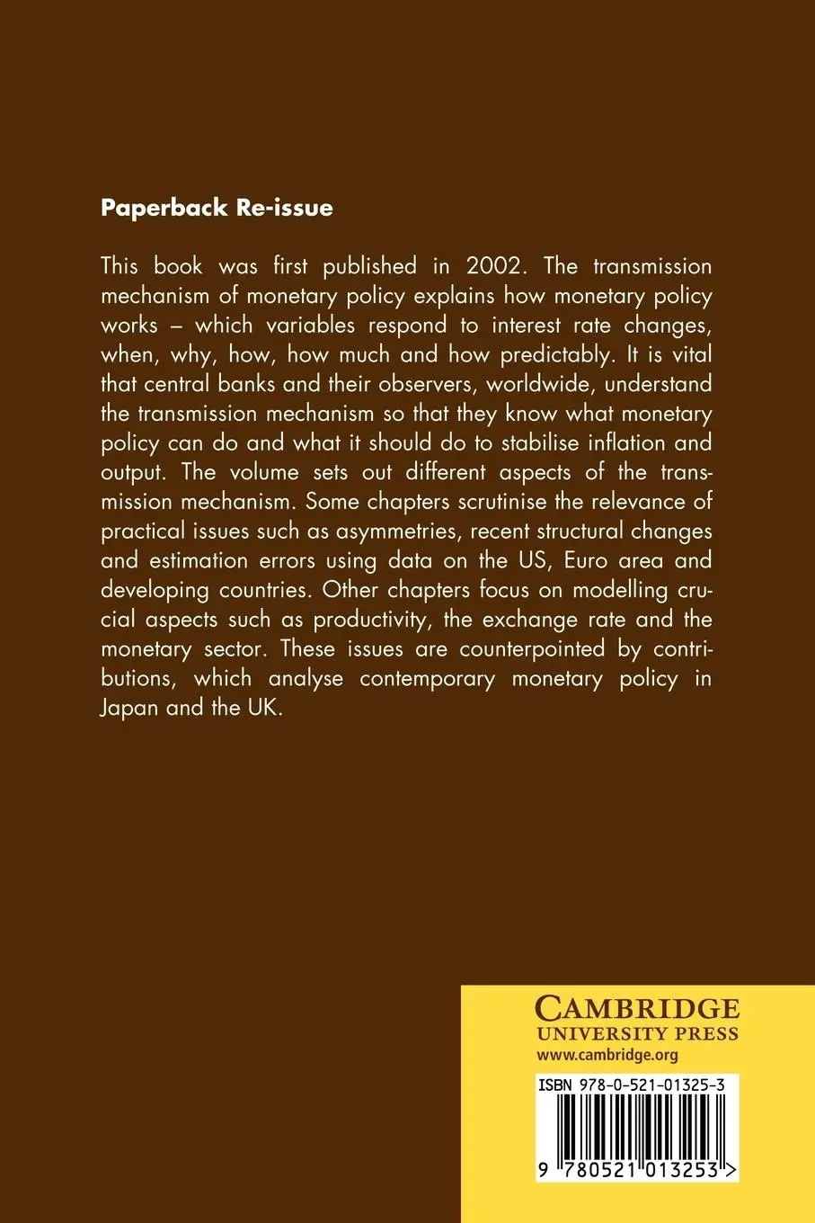 Rückseite: 9780521013253 | Monetary Transmission in Diverse Economies | Lavan Mahadeva (u. a.)