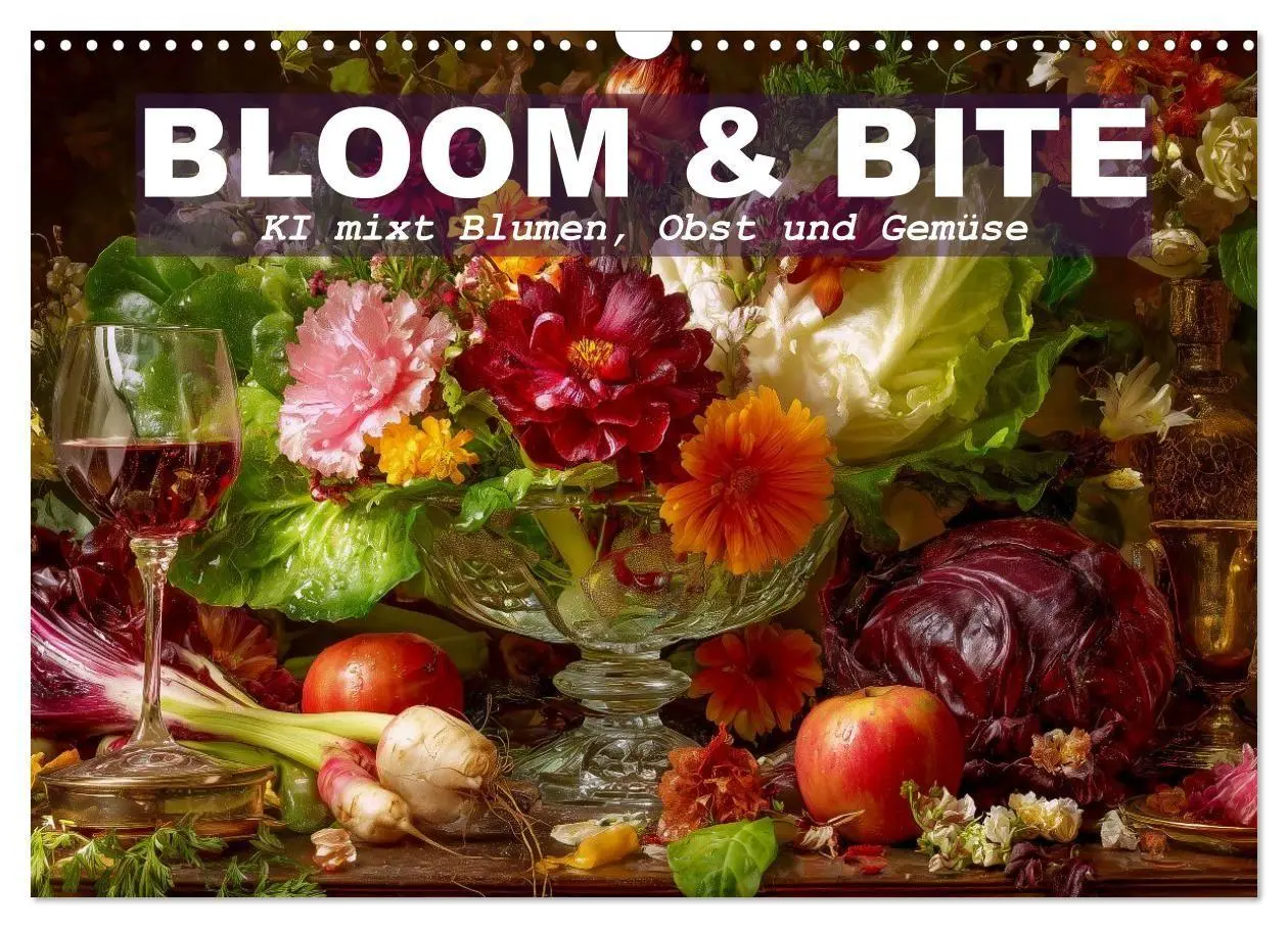 Cover: 9783516693553 | Bloom und Bite. KI mixt Blumen, Obst und Gemüse (Wandkalender 2026...