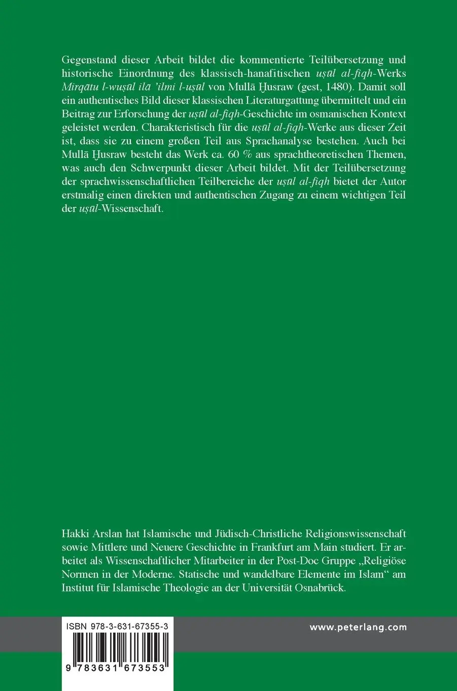 Rückseite: 9783631673553 | Juridische Hermeneutik ('u¿¿l al-fiqh') der hanafitischen...