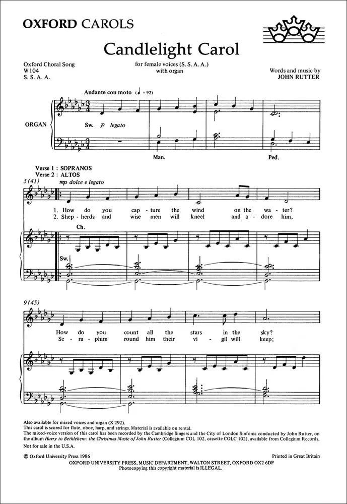 Cover: 9780193533653 | Candlelight Carol | John Rutter | Noten | Oxford Christmas Carols
