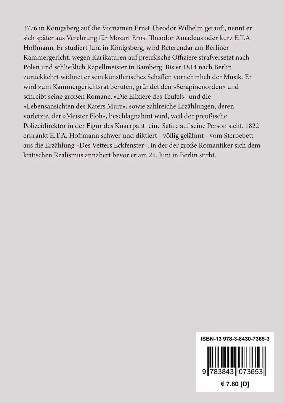 Rückseite: 9783843073653 | Nachricht von den neuesten Schicksalen des Hundes Berganza | Hoffmann