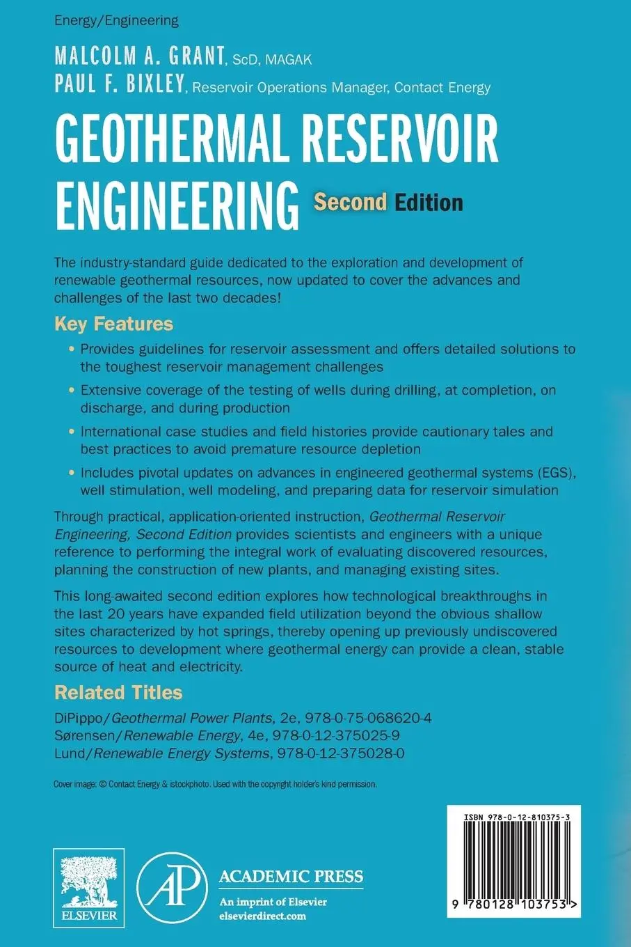 Rückseite: 9780128103753 | Geothermal Reservoir Engineering (Revised) | Grant (u. a.) | Buch