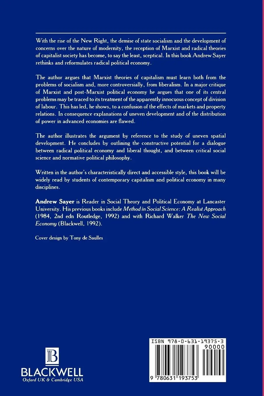 Rückseite: 9780631193753 | Radical Political Economy | Critique and Reformulation | Andrew Sayer