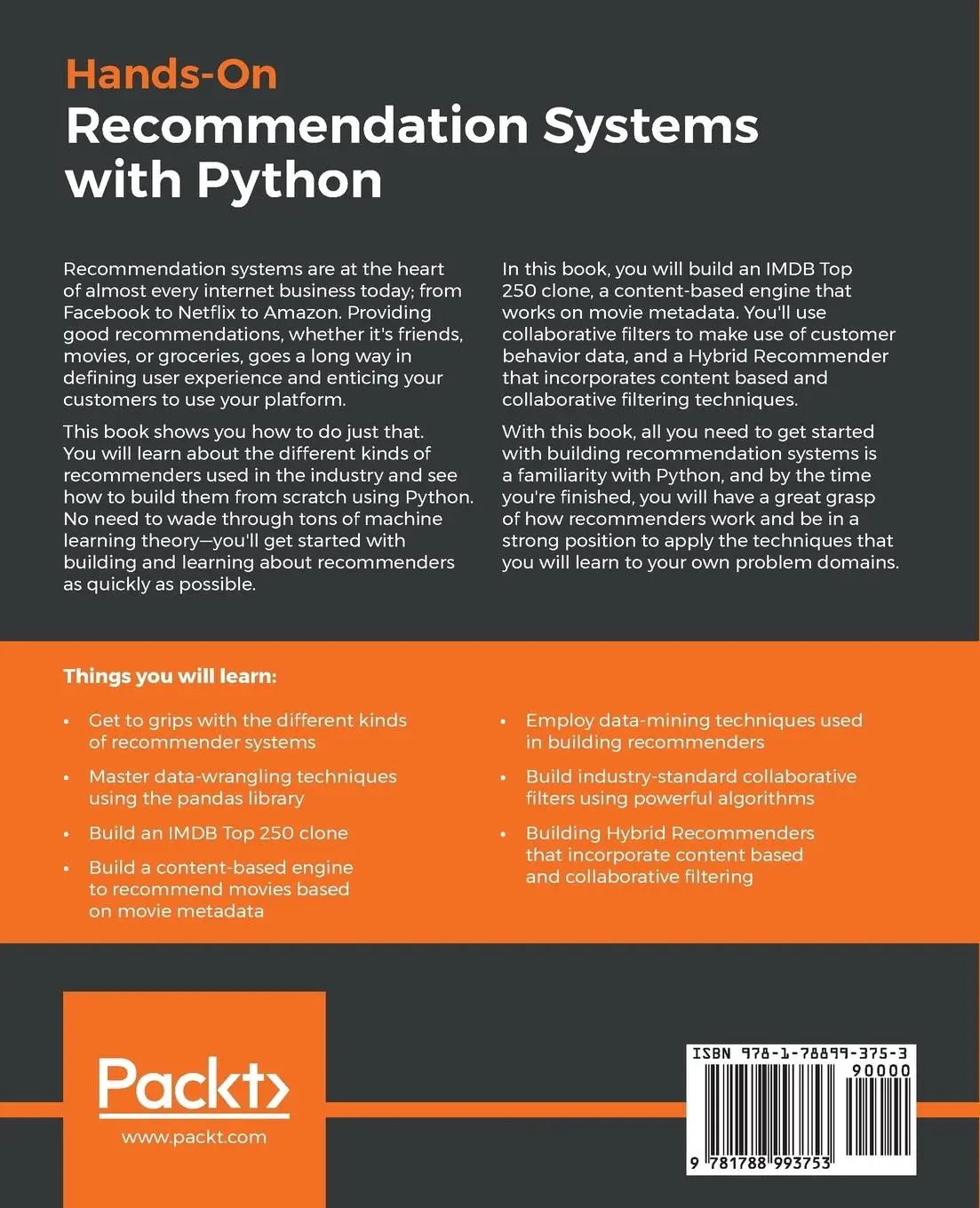 Rückseite: 9781788993753 | Hands-On Recommendation Systems with Python | Rounak Banik | Buch