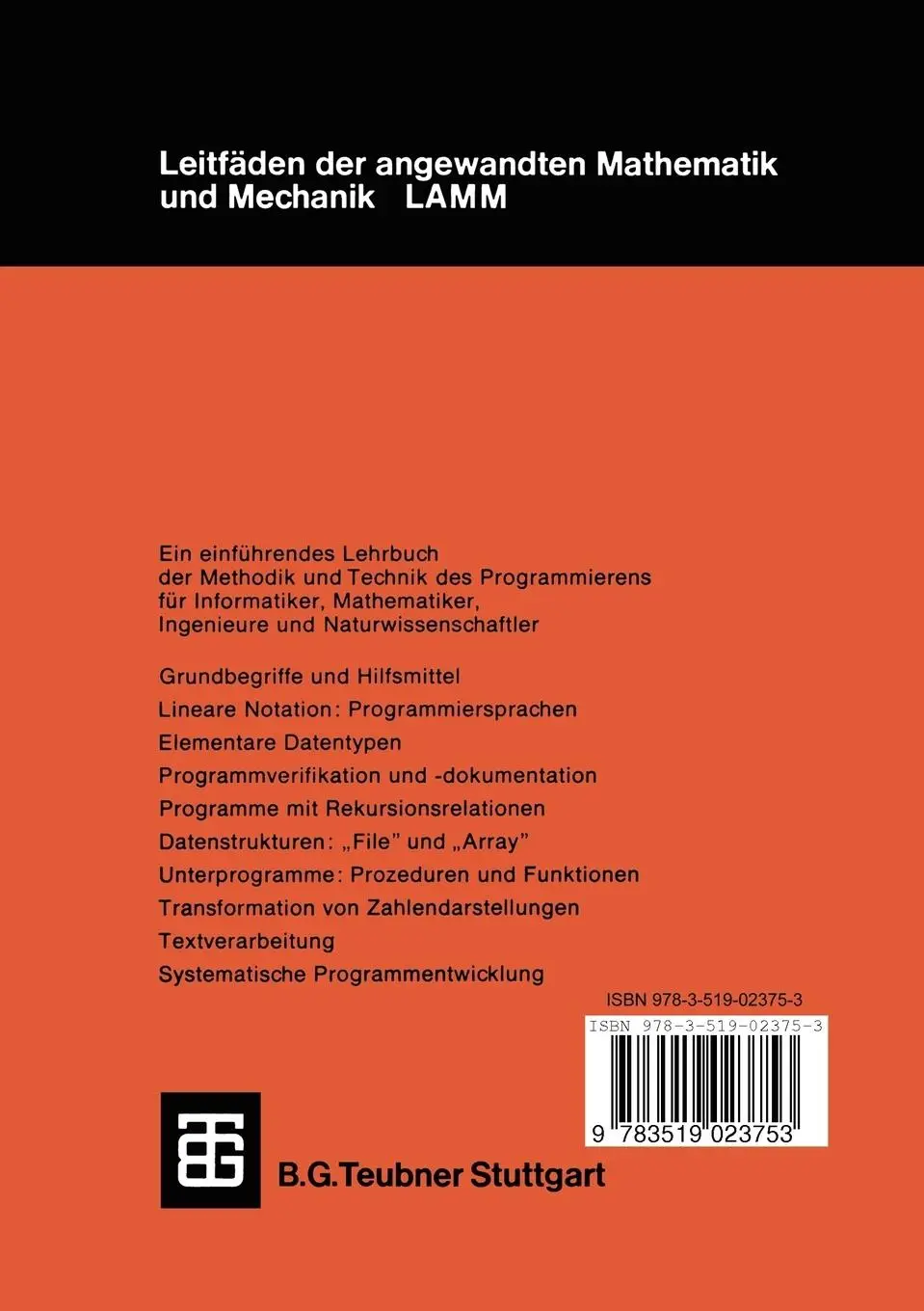 Rückseite: 9783519023753 | Systematisches Programmieren | Eine Einführung | Niklaus Wirth | Buch