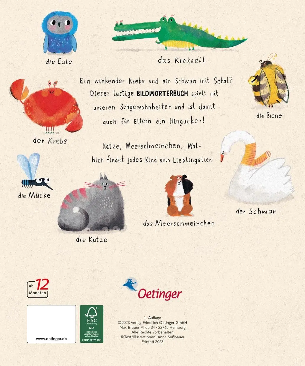 Rückseite: 9783751203753 | Meine ersten Tiere | Anna Süßbauer | Buch | Oetinger natur | 16 S.