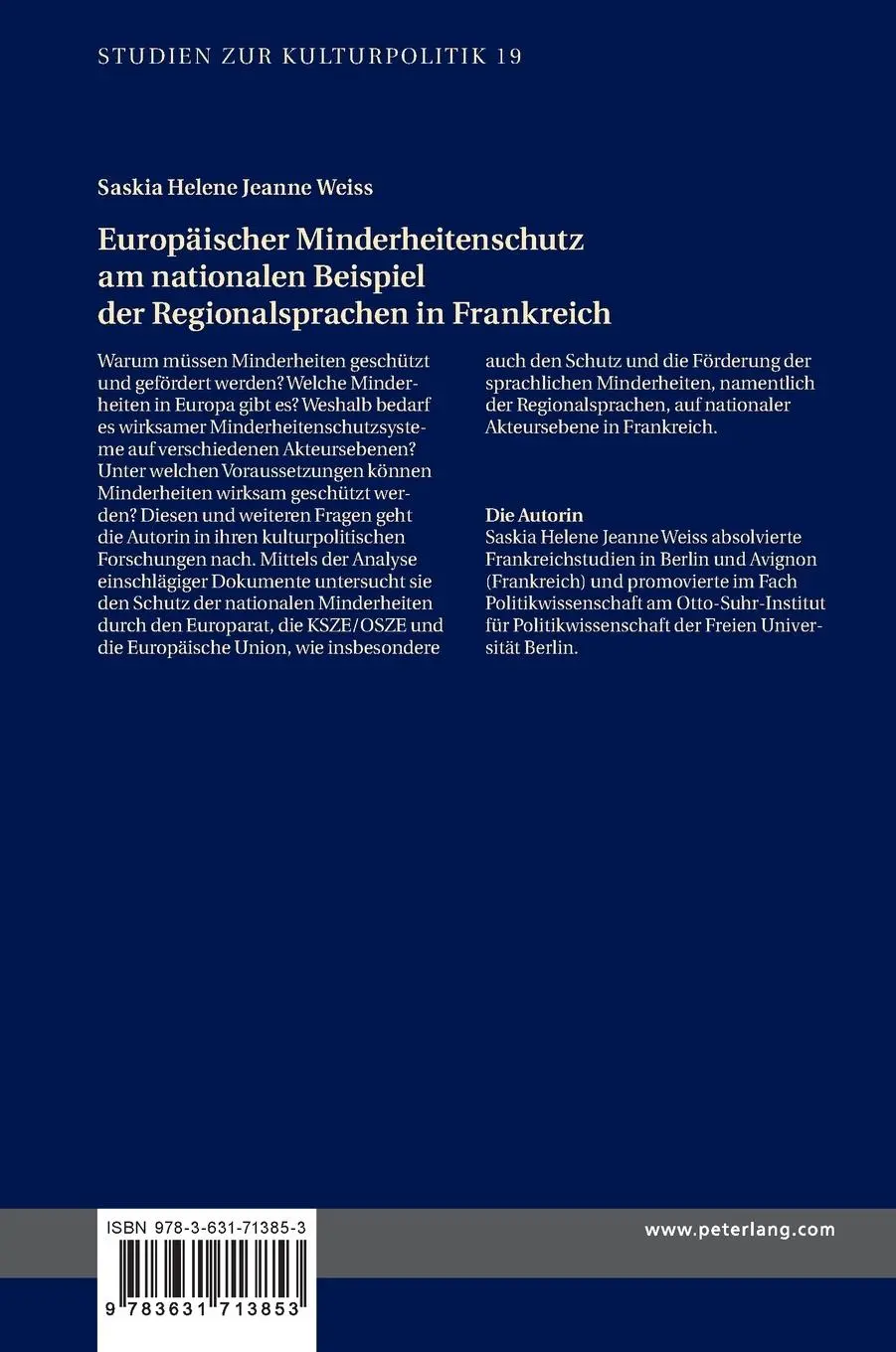 Rückseite: 9783631713853 | Europäischer Minderheitenschutz am nationalen Beispiel der...