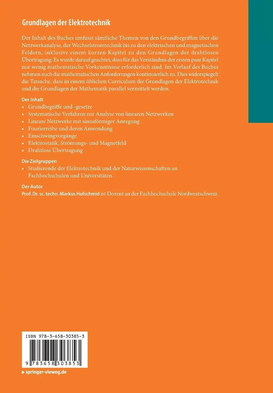 Rückseite: 9783658303853 | Grundlagen der Elektrotechnik | Markus Hufschmid | Taschenbuch | XIII