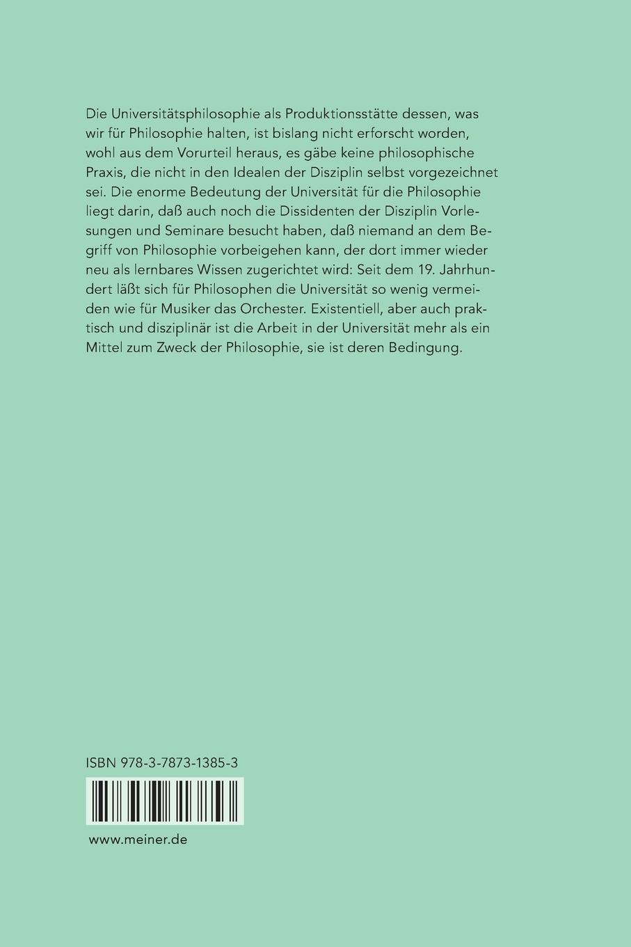 Rückseite: 9783787313853 | Philosophie und Universität | Ulrich J Schneider | Taschenbuch | 1999