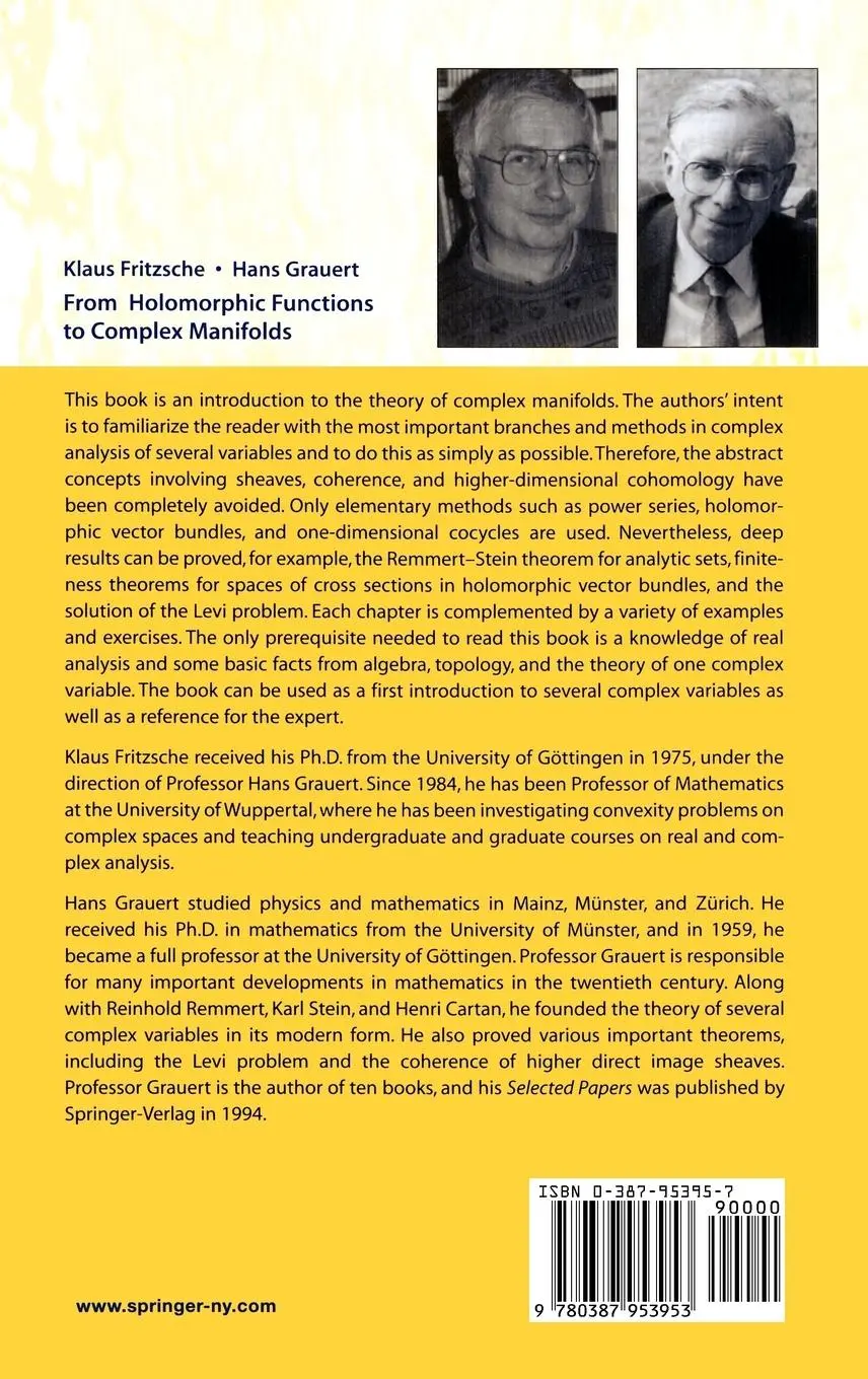 Rückseite: 9780387953953 | From Holomorphic Functions to Complex Manifolds | Hans Grauert (u. a.)
