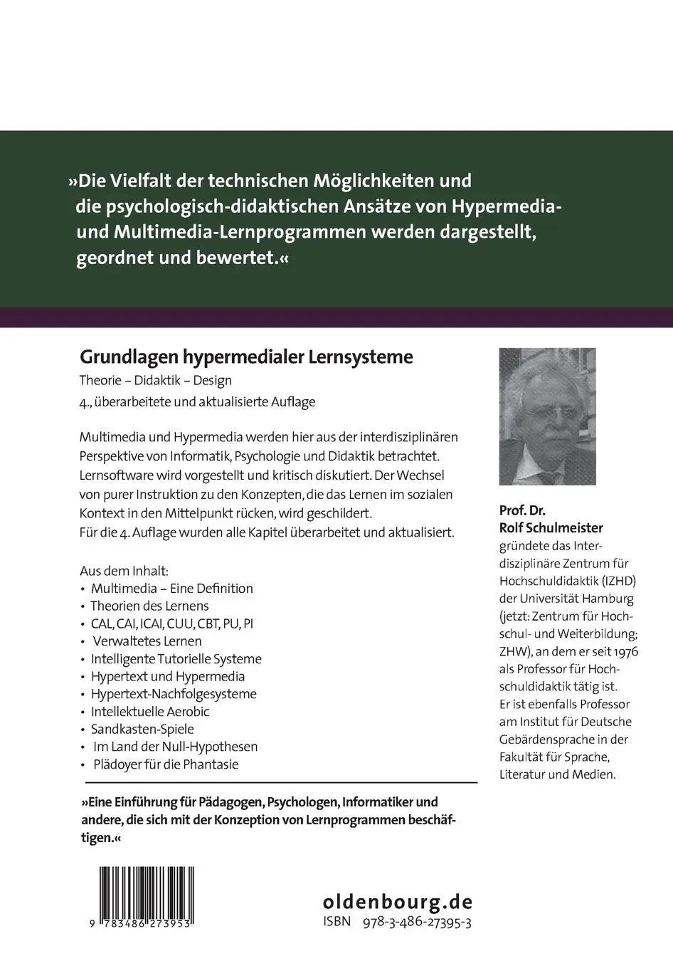 Rückseite: 9783486273953 | Grundlagen hypermedialer Lernsysteme | Theorie - Didaktik - Design | X