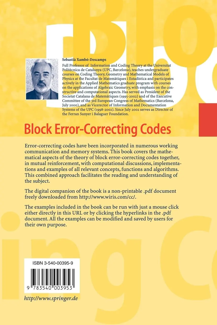 Rückseite: 9783540003953 | Block Error-Correcting Codes | A Computational Primer | Xambo-Descamps