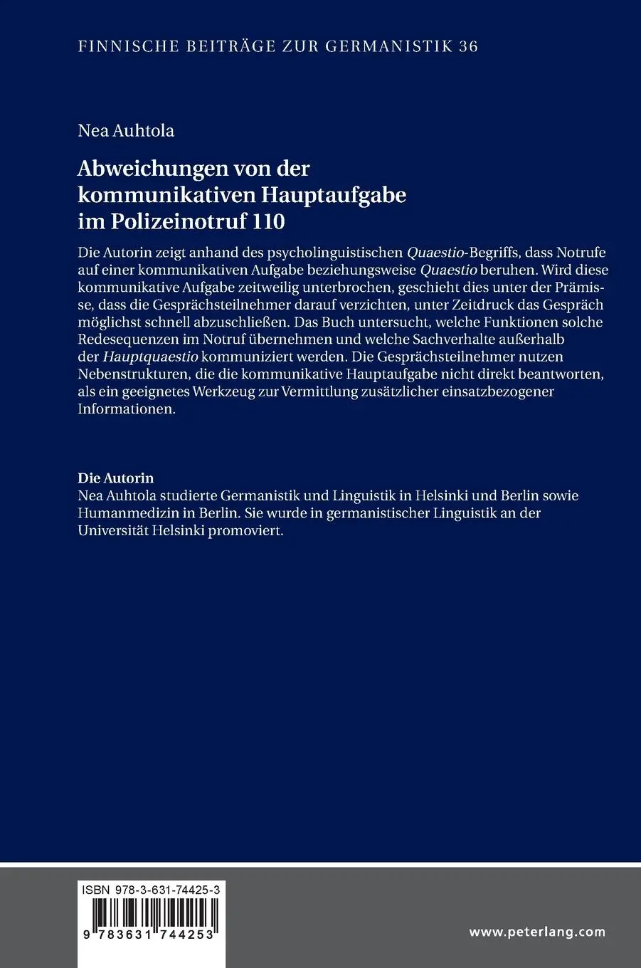 Rückseite: 9783631744253 | Abweichungen von der kommunikativen Hauptaufgabe im Polizeinotruf 110