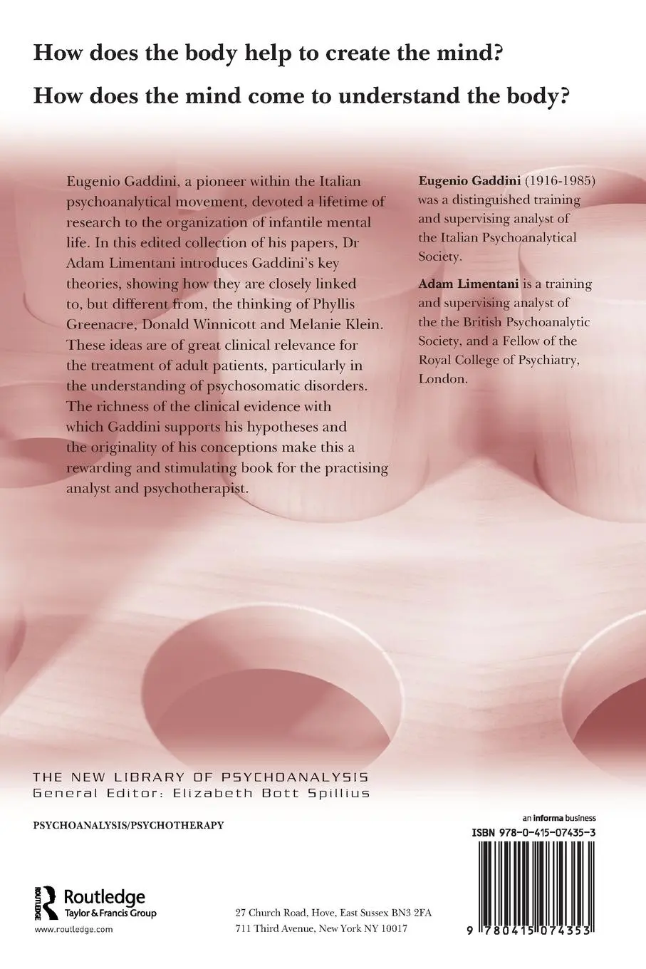 Rückseite: 9780415074353 | A Psychoanalytic Theory of Infantile Experience | Gaddini (u. a.)